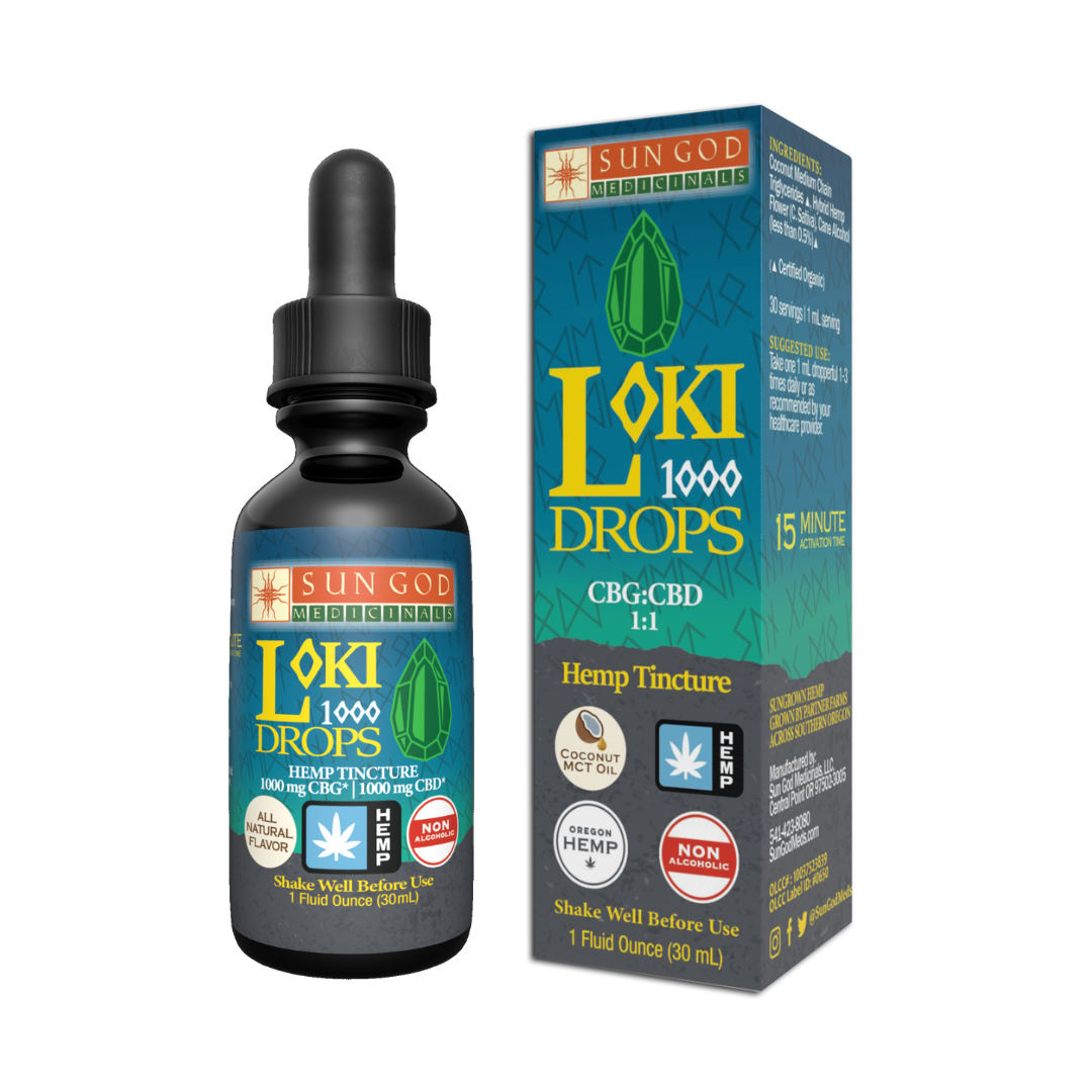 Loki 1000 Drops 1:1 CBG:CBD - New 2000mg Total Cannabinoids