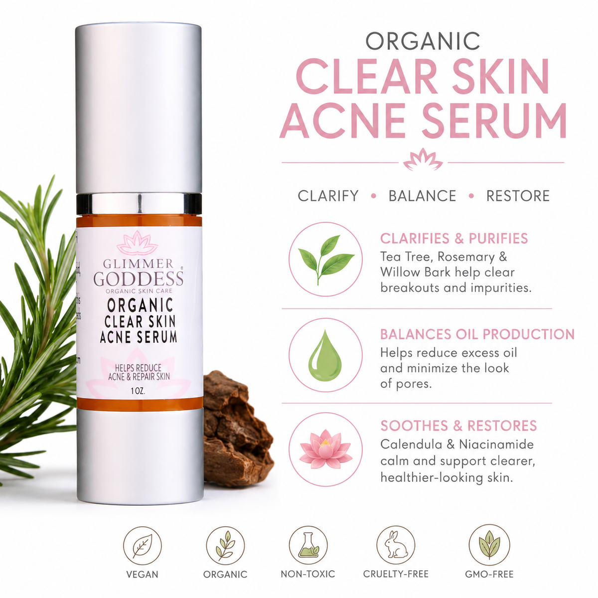 Organic Clear Skin Anti Acne Serum - Oil Regulation Serum
