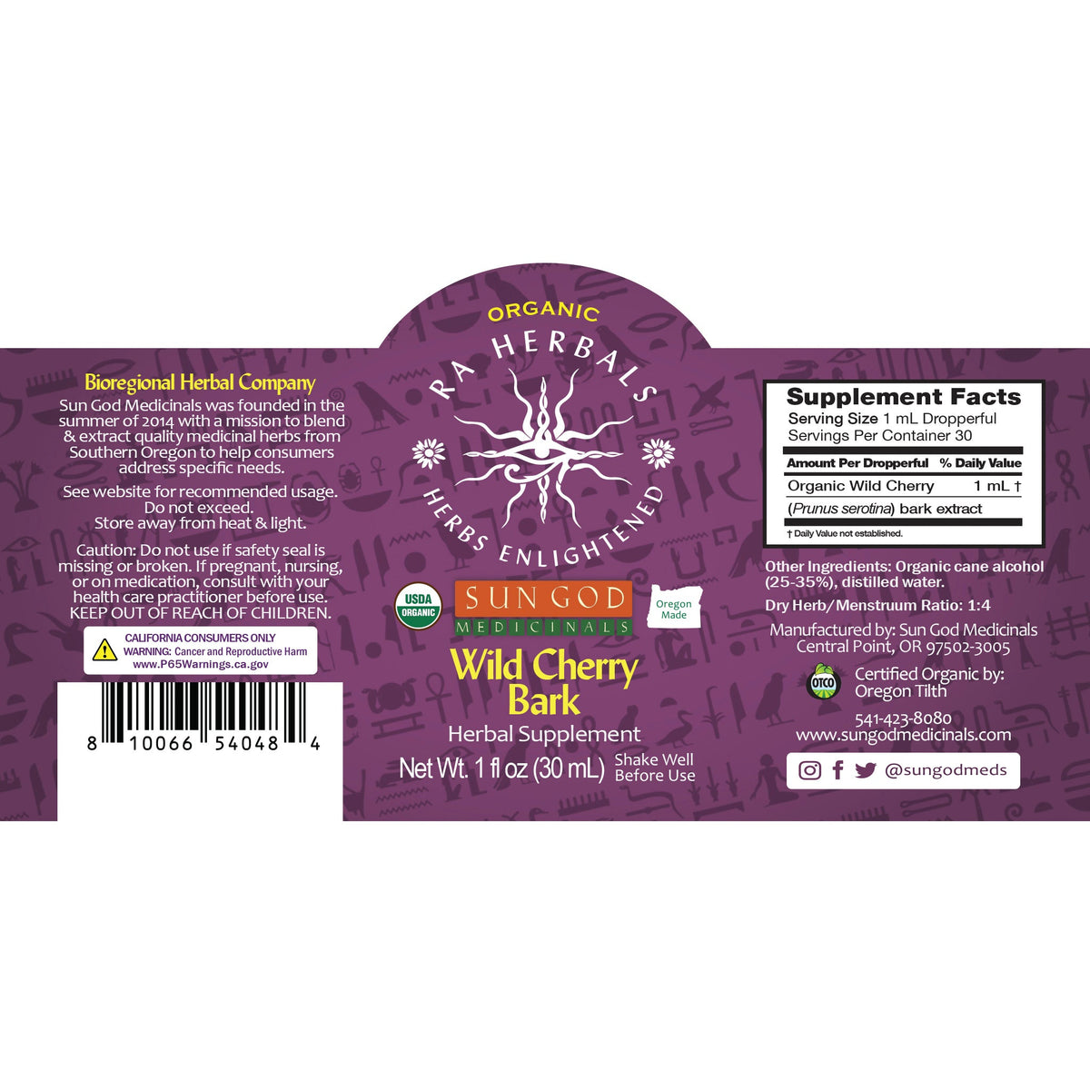 Ra Herbals Certified Organic Wild Cherry Bark Tincture