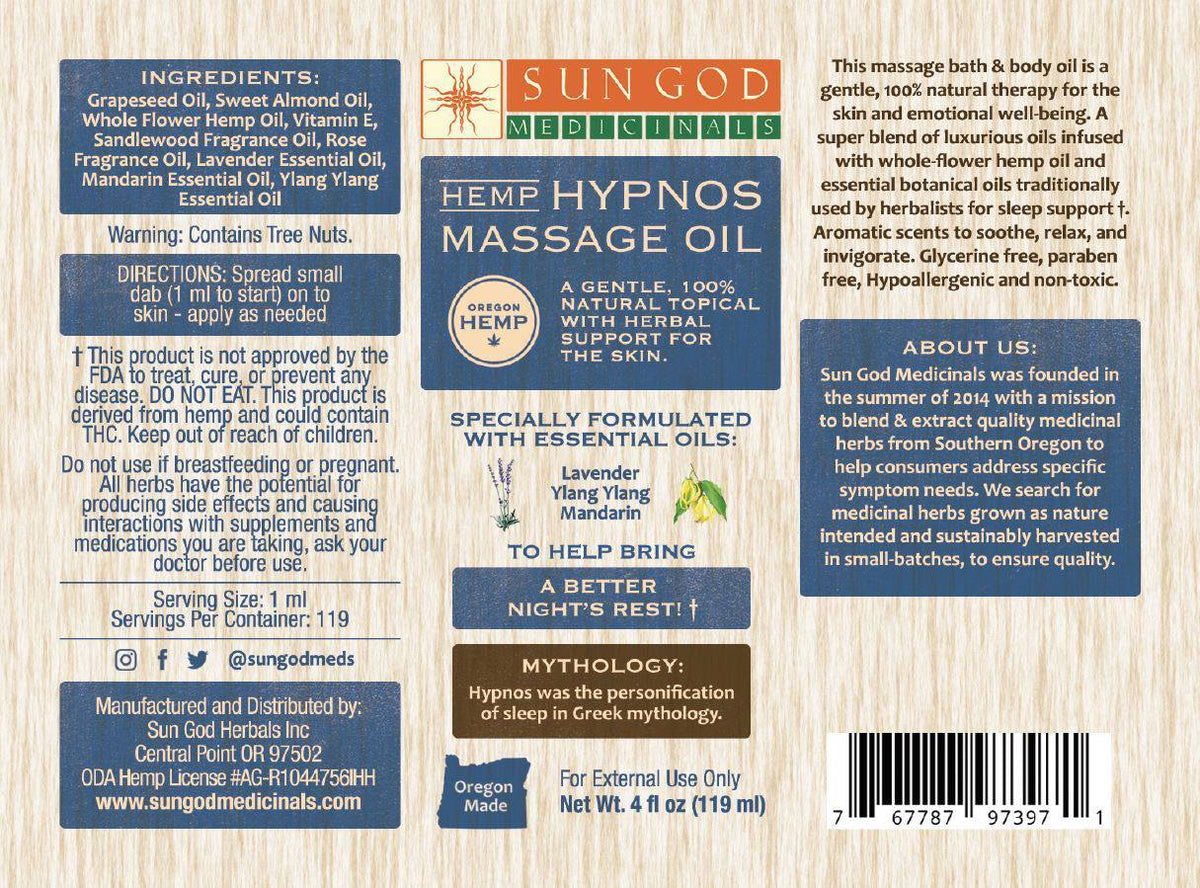 Hypnos Hemp Massage Oil - 4 oz.