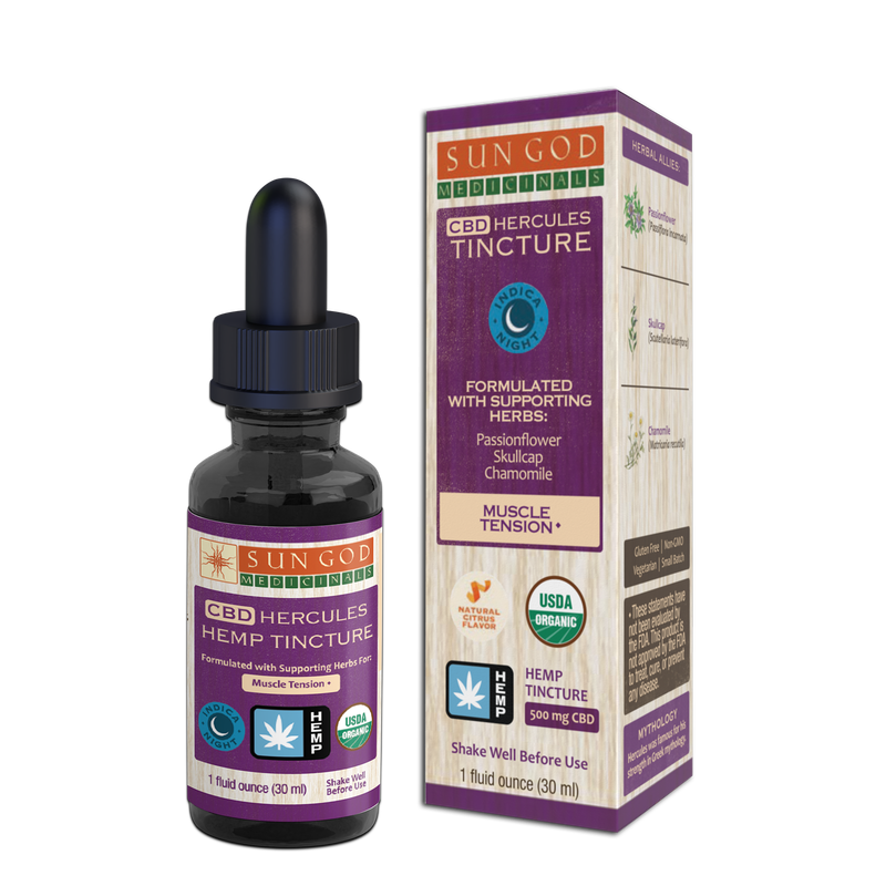 Organic Hercules Muscle Tension & Sleep Indica Hemp Tincture 500  - Sale
