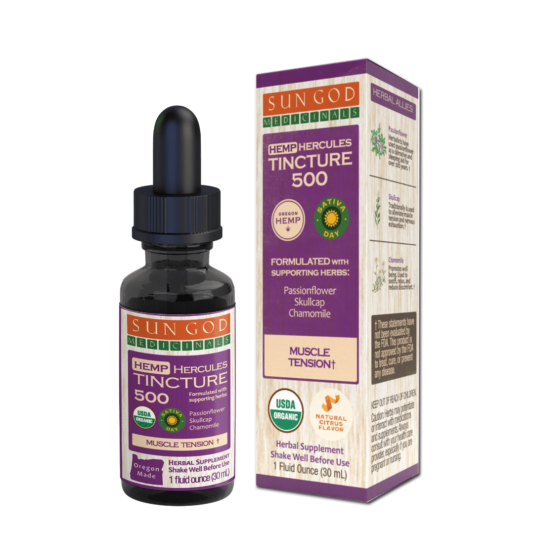 Organic Hercules Muscle Tension Sativa Hemp Tincture 500  - Sale