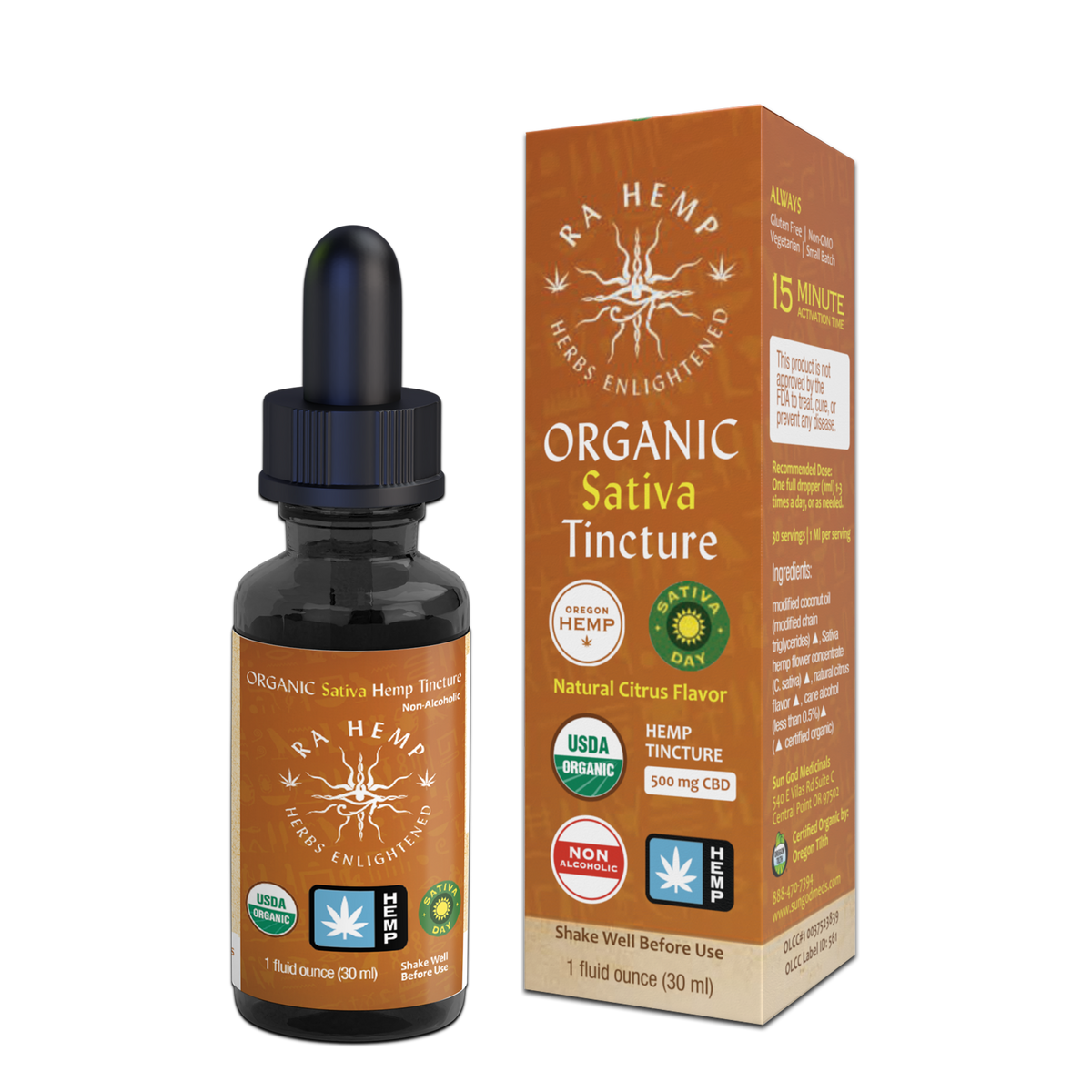 Organic Ra Hemp MCT Oil Tincture 500 Sativa